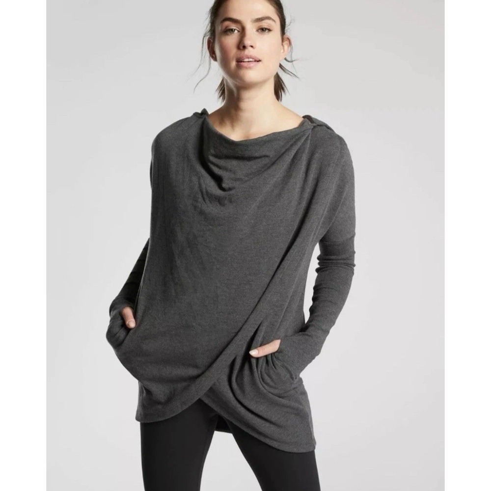 Athleta Purana Wrap Sweatshirt‎ Charcoal Gray Heather Size Small Cozy #486073